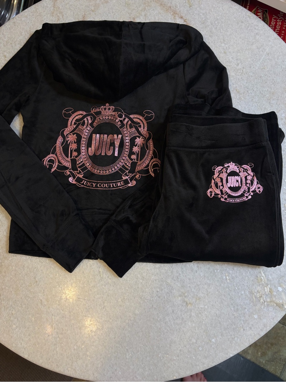 Juicy Couture y2k Black Liquorice velour pink logo tracksuit size xs
